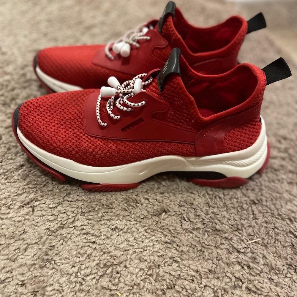 Red, Black, and White Steve Madden Sneakers